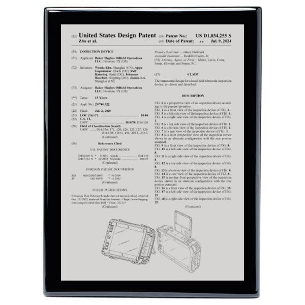 Front Page silver on black Piano USA Design Patent plaque