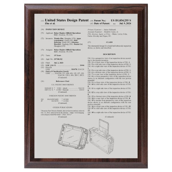 Front Page silver on Cherrywood USA Design Patent plaque