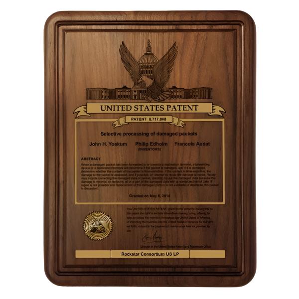 Solid Walnut USA Patent plaque