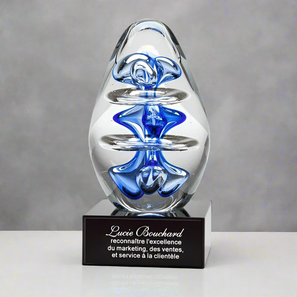 Art blue Bubble glass award 5 1/4 inch
