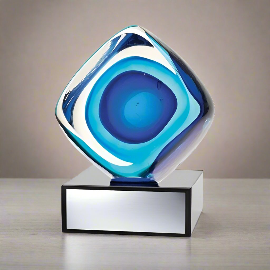 Art blue Cube glass award 4 1/2 inch