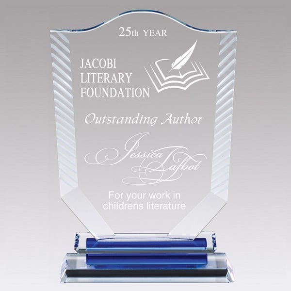 Aurora blue Crest crystal award 7–8 inch