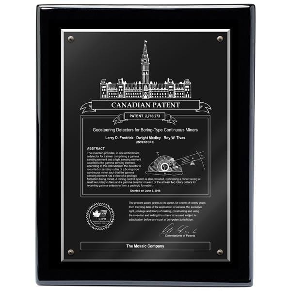 Acrylic black Piano Canadian Patent plaque