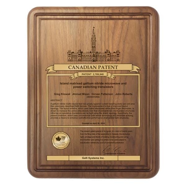 Solid Walnut Canadian Patent plaque