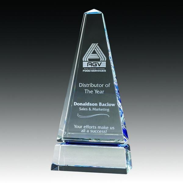 Cobalt Icy Triangle crystal award 8–11 inch