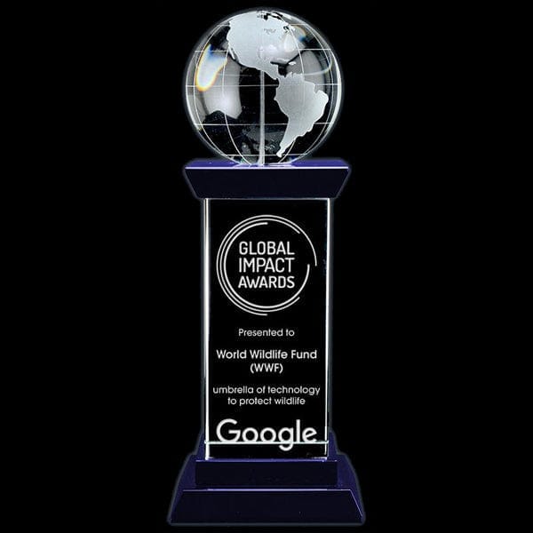 Diplomat globe award on crystal base 7 1/4 inch