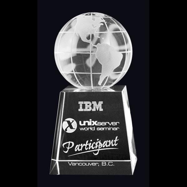 Excelsior globe award on short crystal base