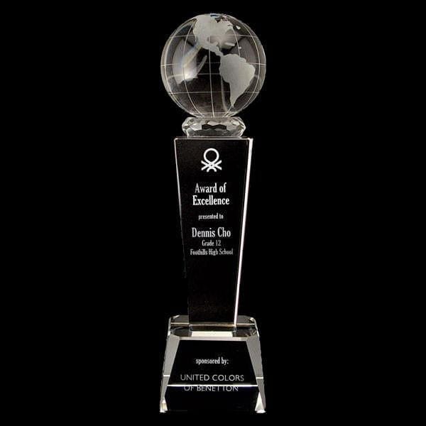 Galaxy globe award on crystal pedestal base