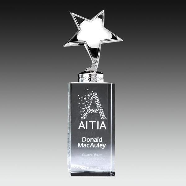 Metal star award on crystal riser