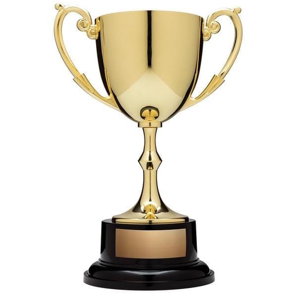 Nickel Plated gold cup on Round black base 9 1/4–14 inch
