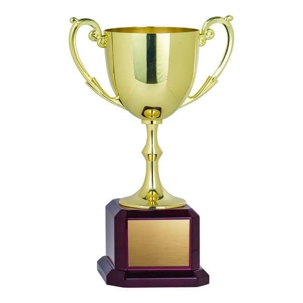 Nickel Plated gold cup on Square Rosewood base 10 3/4–15 inch