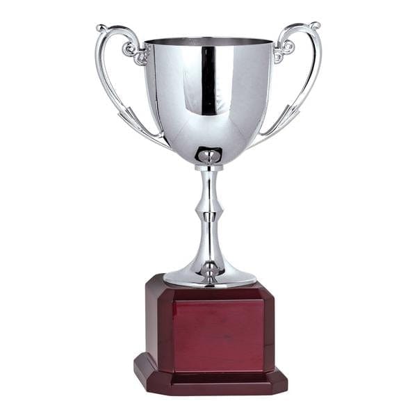 Nickel Plated silver cup on Square Rosewood base 9 3/4–15 inch