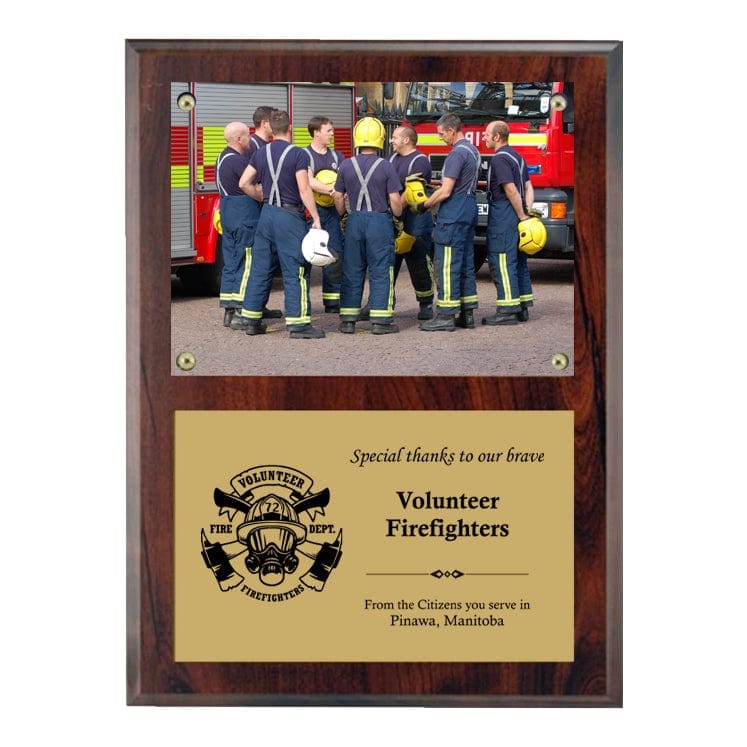 Firefighter cherrywood plaque, 9 x 12 inch, holds 5 x 7 photo