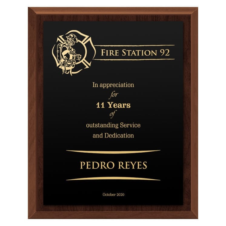 Firefighter plaque economy black Plate/Gold engraving 5–12 inch
