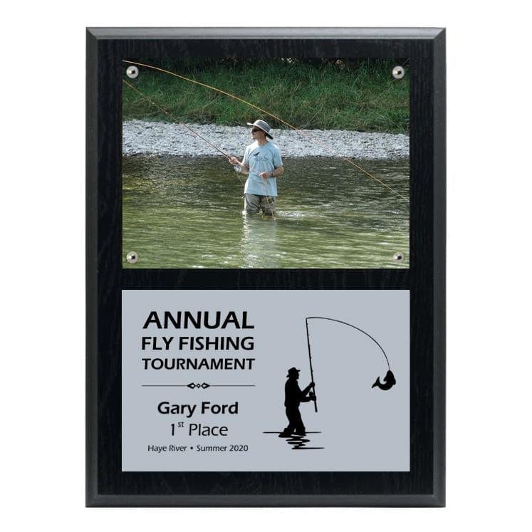 Fishing black ash plaque, 9 x 12 inch, holds 5 x 7 photo – Oak