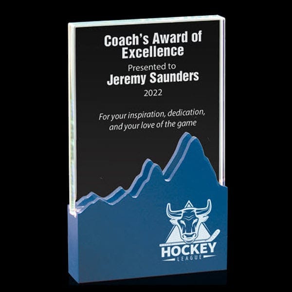 Prism Power blue Mountain base glass award 7–8 inch