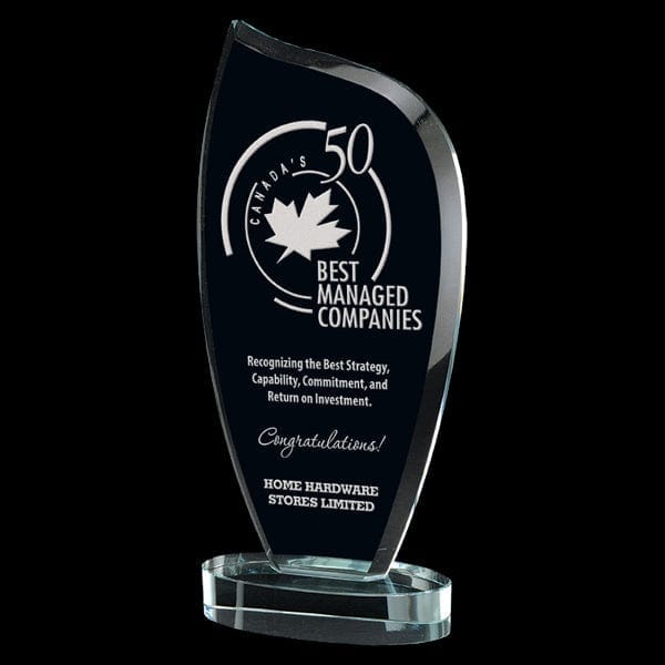 Glass award on clear base 7 7/8 inch–8 5/8 inch