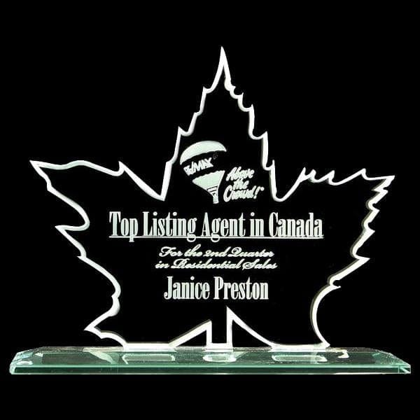 Maple Leaf glass Jade award 7 inch–9 1/2 inch