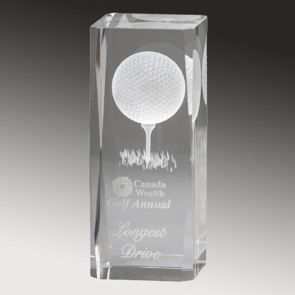 Golf crystal Pillar 3 D Player trophy