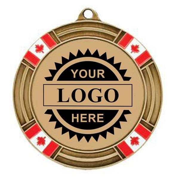 GOLD Canada Flag black engraving Logo insert medal 2 5/8 inch