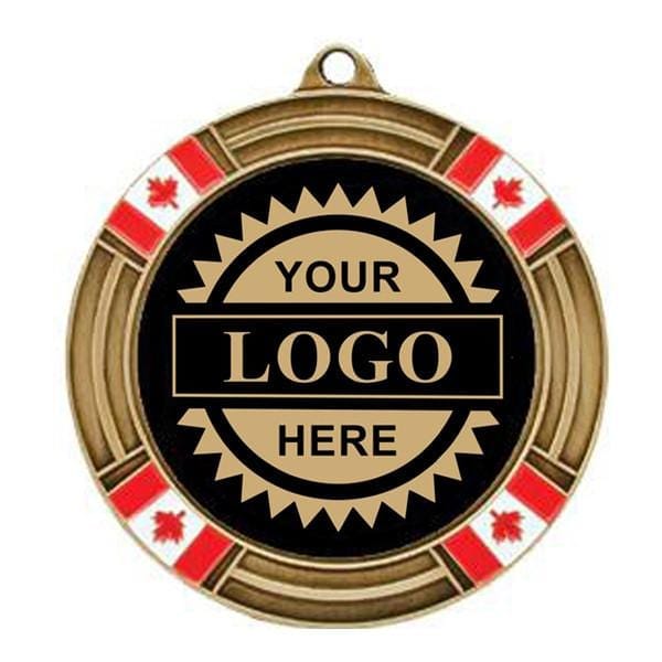 Gold Canada Flag logo insert medal with engraving 2 5/8 inch