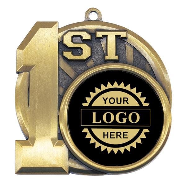 Hockey 1st Place black with gold engraving Logo insert medallion 2 1/2 inch
