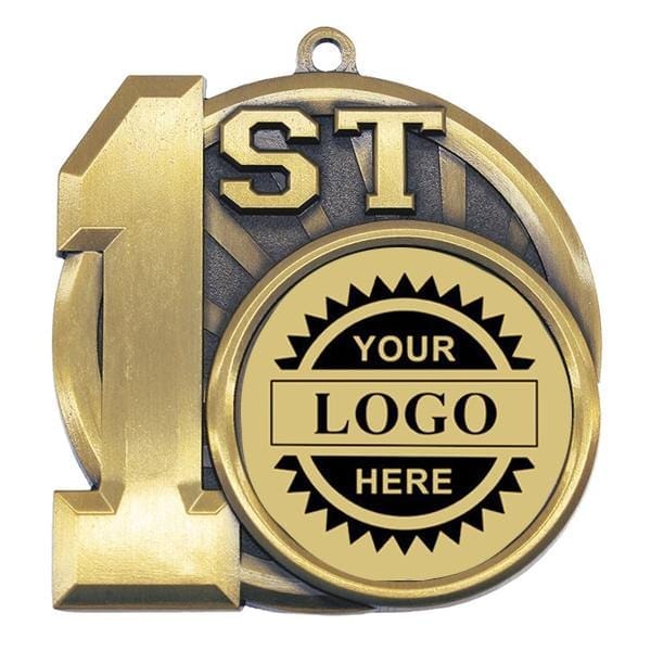 Hockey 1st Place gold with black engraving Logo insert medallion 2 1/2 inch