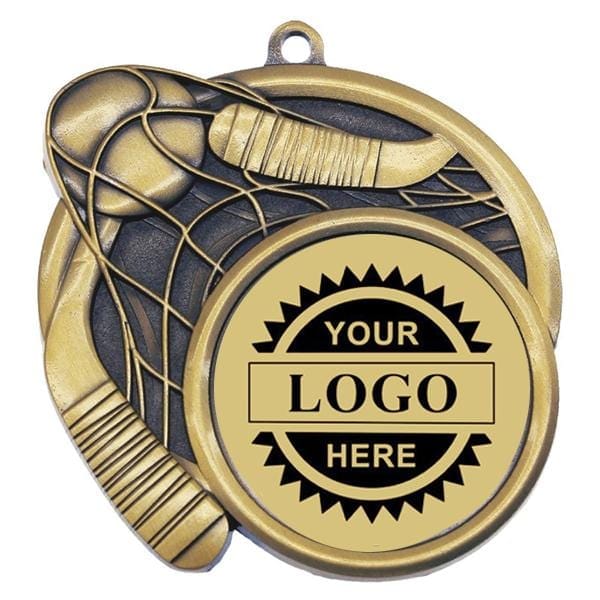 Ball Hockey gold with black engraving Logo insert medallion 2 3/4 inch