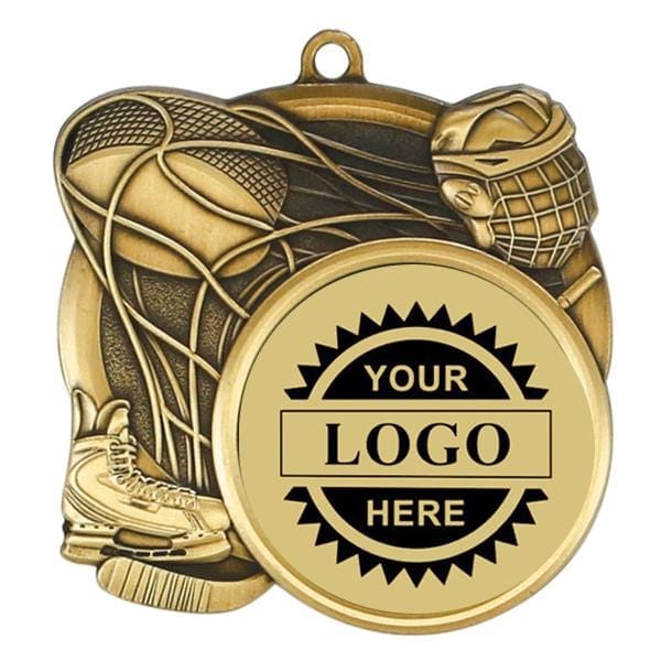 Hockey gold with black engraving Logo insert medallion 2 3/4 inch
