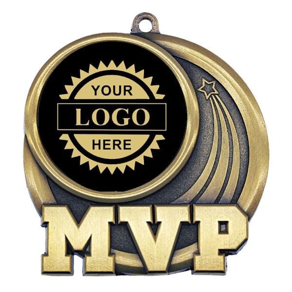 Hockey MVP black with gold engraving Logo insert medallion 2 1/2 inch