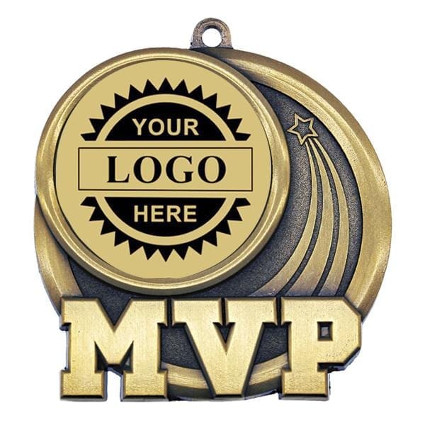 Hockey MVP gold with black engraving Logo insert medallion 2 1/2 inch