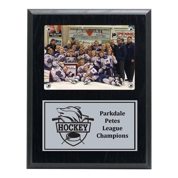 Hockey recessed black ash plaque, 7 x 9 inch, holds 3 1/2 x 5 photo – Oak