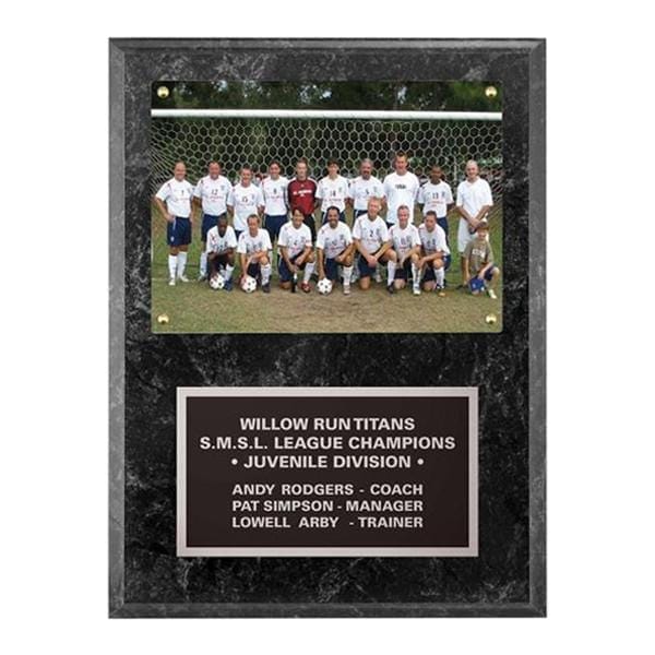 Recessed black granite plaque, 9 x 12 inch, holds 5 x 7 photo