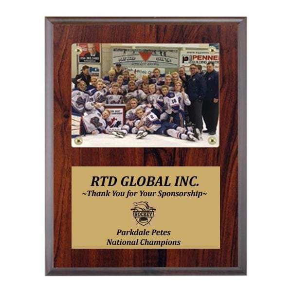 Hockey recessed cherrywood plaque, 7 x 9 inch, holds 3 1/2 x 5 photo