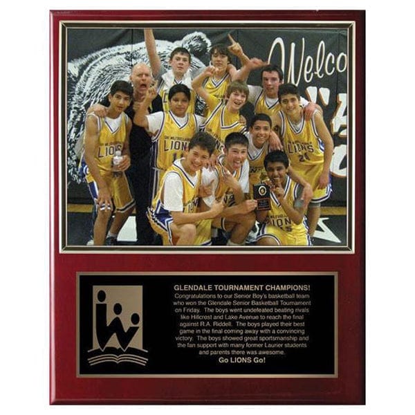Hockey walnut or rosewood piano plaque, 12 x 15 inch, holds 8.5 x 11 photo