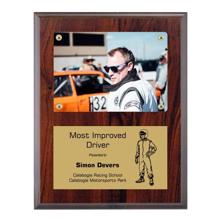 Racing cherrywood plaque, 7 x 9 inch, holds 3 1/2 x 5 photo