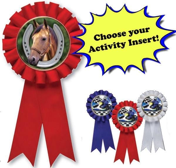 Equestrian rosette ribbon with activity insert