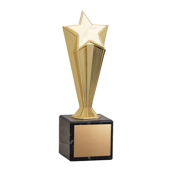 Gold metal star award on marble base 7–9 inch