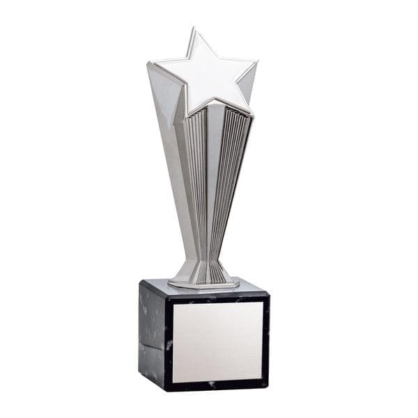 Silver metal star award on marble base 7–9 inch