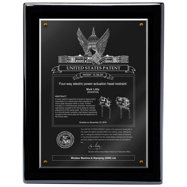 USA  Patent Plaque - Acrylic Black Piano (A3151) - Quest Awards