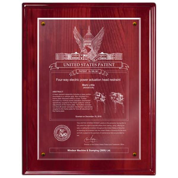 Acrylic Rosewood Piano USA Patent plaque
