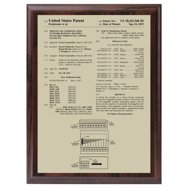Front Page gold on Cherrywood USA Patent plaque