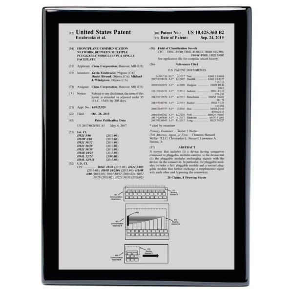 USA Patent Plaque - Front Page Silver on Black Piano (A6158) Patent Plaque Quest Awards - Patent Plaque