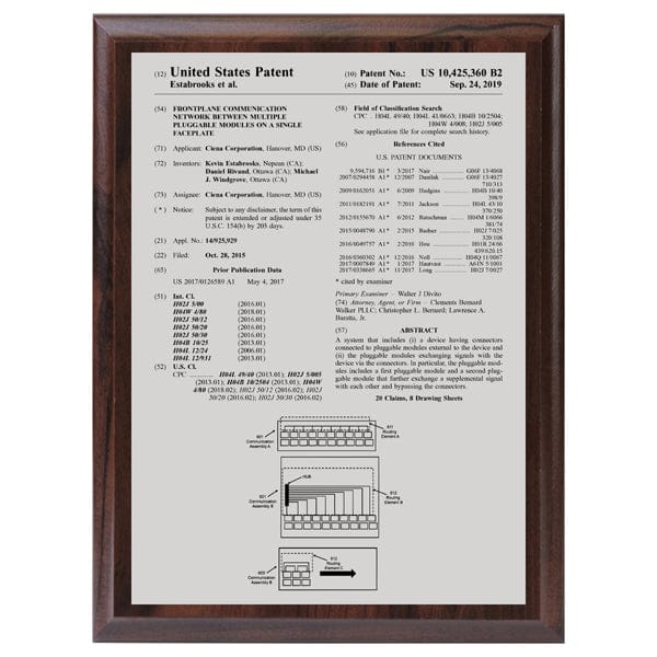 Front Page silver on Cherrywood USA Patent plaque