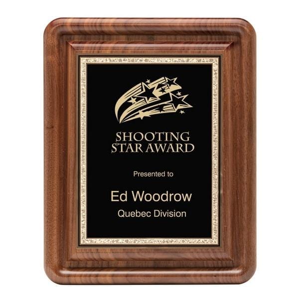 Rounded Edge black plate Sparkly border Walnut plaque 8–9 inch