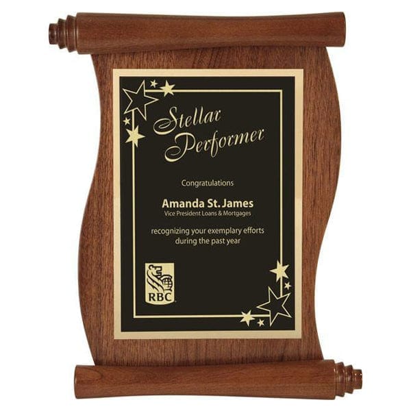 Scroll Walnut plaque 5–11 inch
